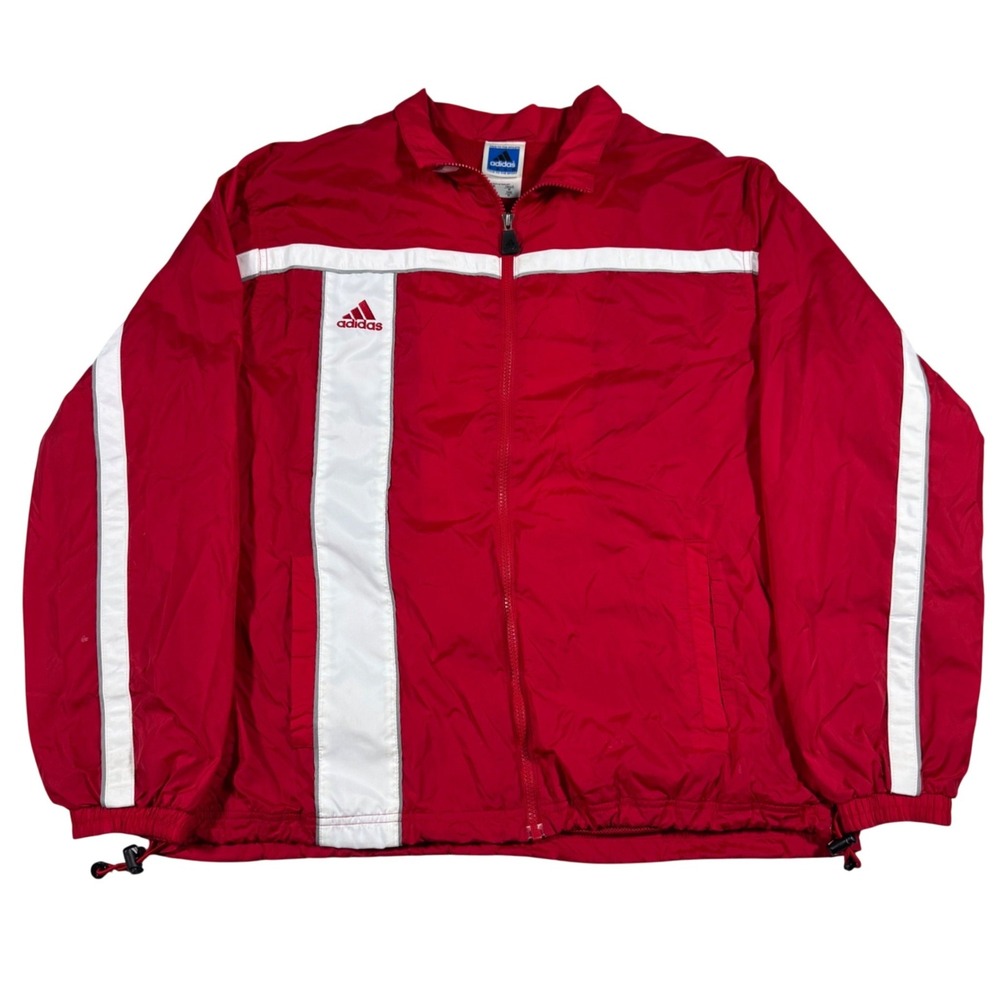 Vintage Adidas Windbreaker Jacket Men's Medium Red White Team Full Zip Mock Neck